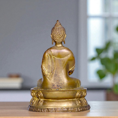 Lord Buddha seated with dhayan mudra Bronze Panchaloha idol - 8 Inches Nikuressence