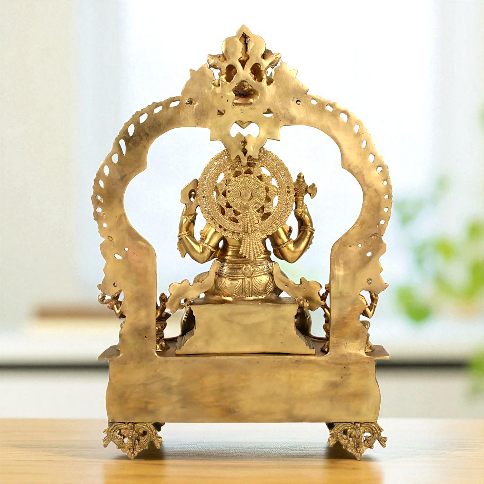 Lord Ganpati Bappa morya Ganesha with Lakshmi Maa and Saraswati Maa Seated Bronze Panchaloha idol - 23 Inches Nikuressence