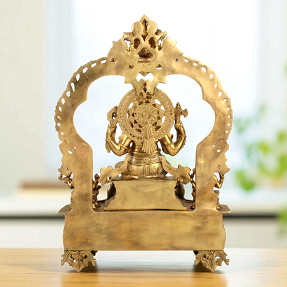 Lord Ganpati Bappa morya Ganesha with Lakshmi Maa and Saraswati Maa Seated Bronze Panchaloha idol - 23 Inches Nikuressence