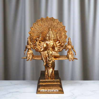 Kartikeya Murugan with Valli and devasena seated on peacock Bronze Panchaloha idol - 9 Inches Nikuressence