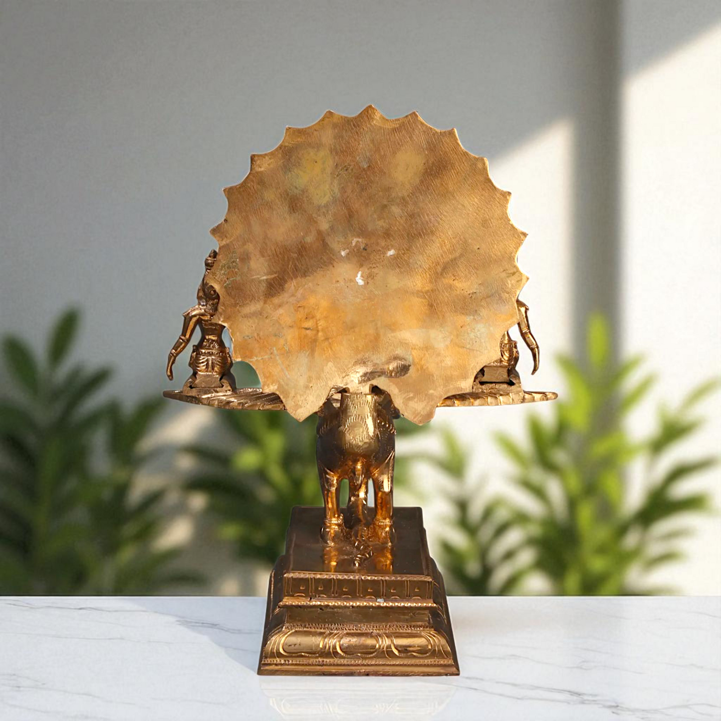 Kartikeya Murugan with Valli and devasena seated on peacock Bronze Panchaloha idol - 9 Inches Nikuressence