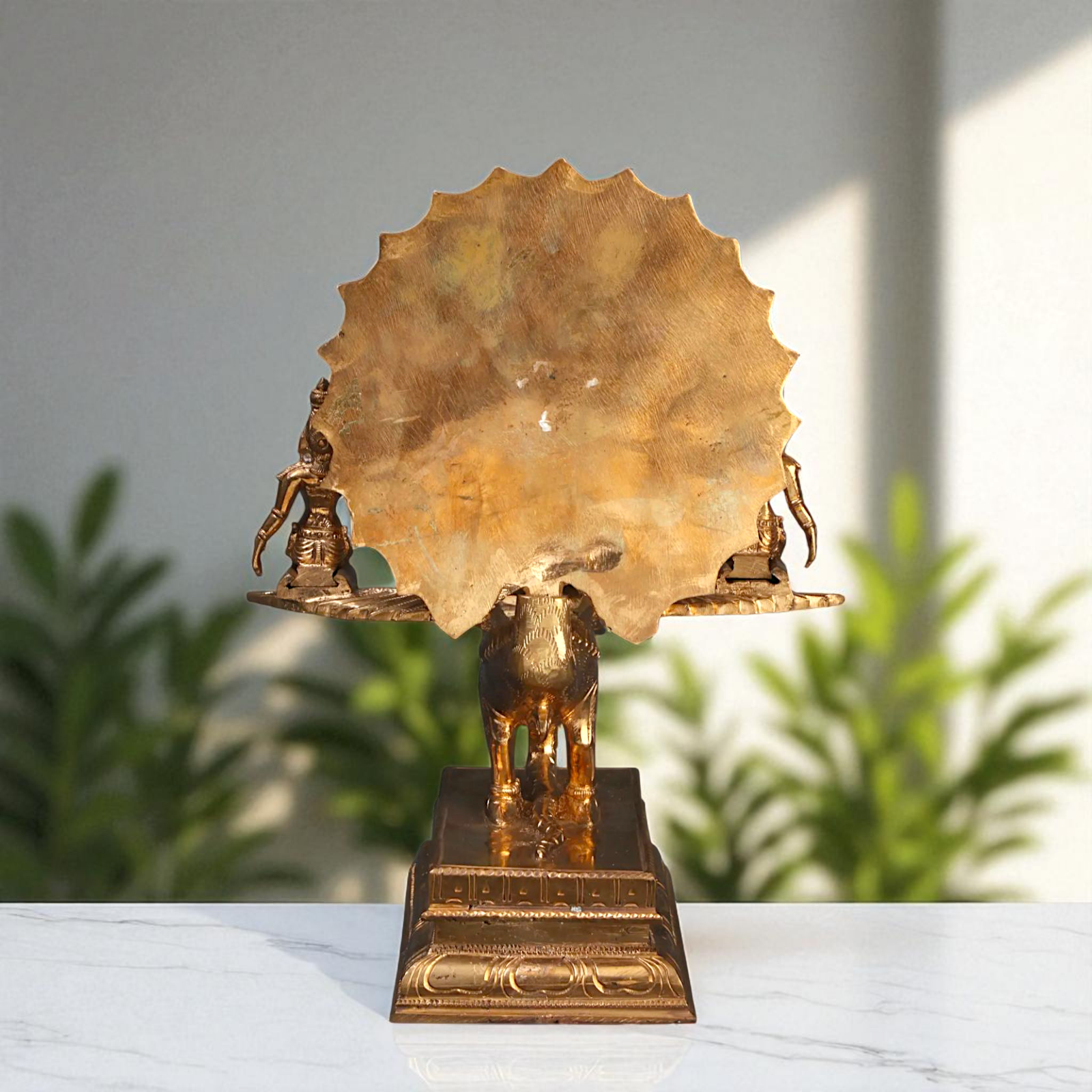 Kartikeya Murugan with Valli and devasena seated on peacock Bronze Panchaloha idol - 9 Inches Nikuressence