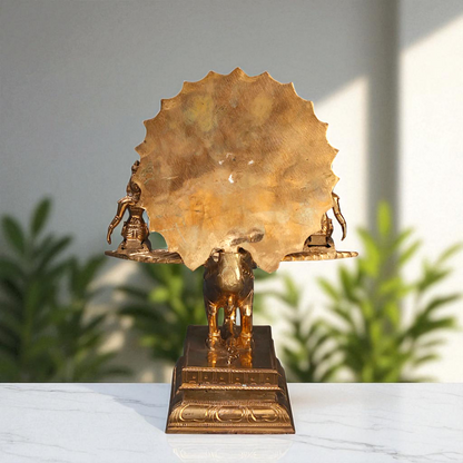 Kartikeya Murugan with Valli and devasena seated on peacock Bronze Panchaloha idol - 9 Inches Nikuressence