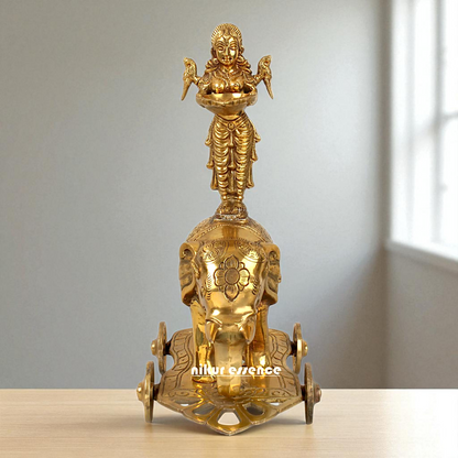 Goddess Deepa Lakshmi Standing on Elephant with wheels Bronze Panchaloha idol - 13 inches Nikuressence