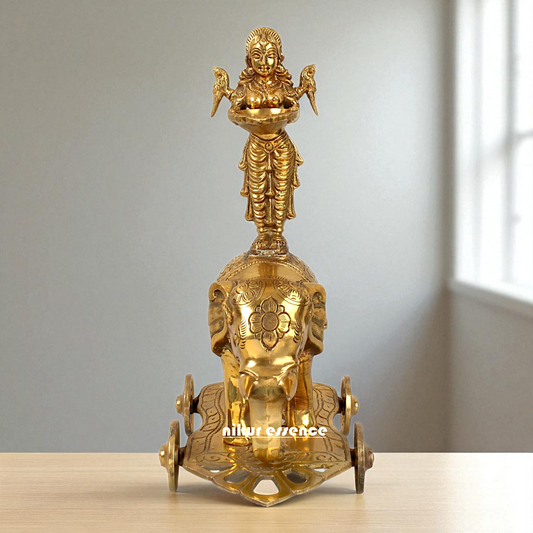 Goddess Deepa Lakshmi Standing on Elephant with wheels Bronze Panchaloha idol - 13 inches Nikuressence