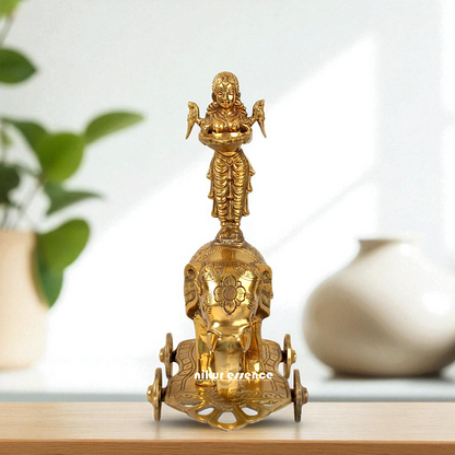 Goddess Deepa Lakshmi Standing on Elephant with wheels Bronze Panchaloha idol - 13 inches Nikuressence
