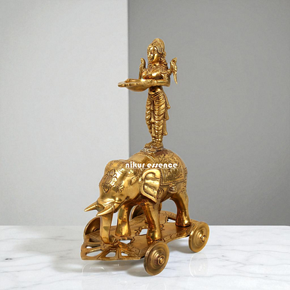 Goddess Deepa Lakshmi Standing on Elephant with wheels Bronze Panchaloha idol - 13 inches Nikuressence