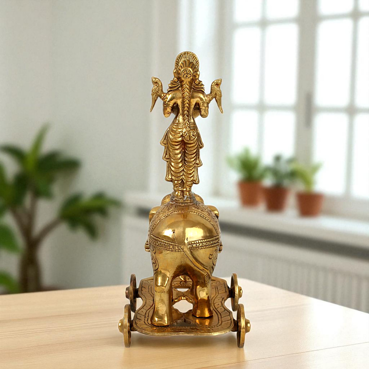 Goddess Deepa Lakshmi Standing on Elephant with wheels Bronze Panchaloha idol - 13 inches Nikuressence