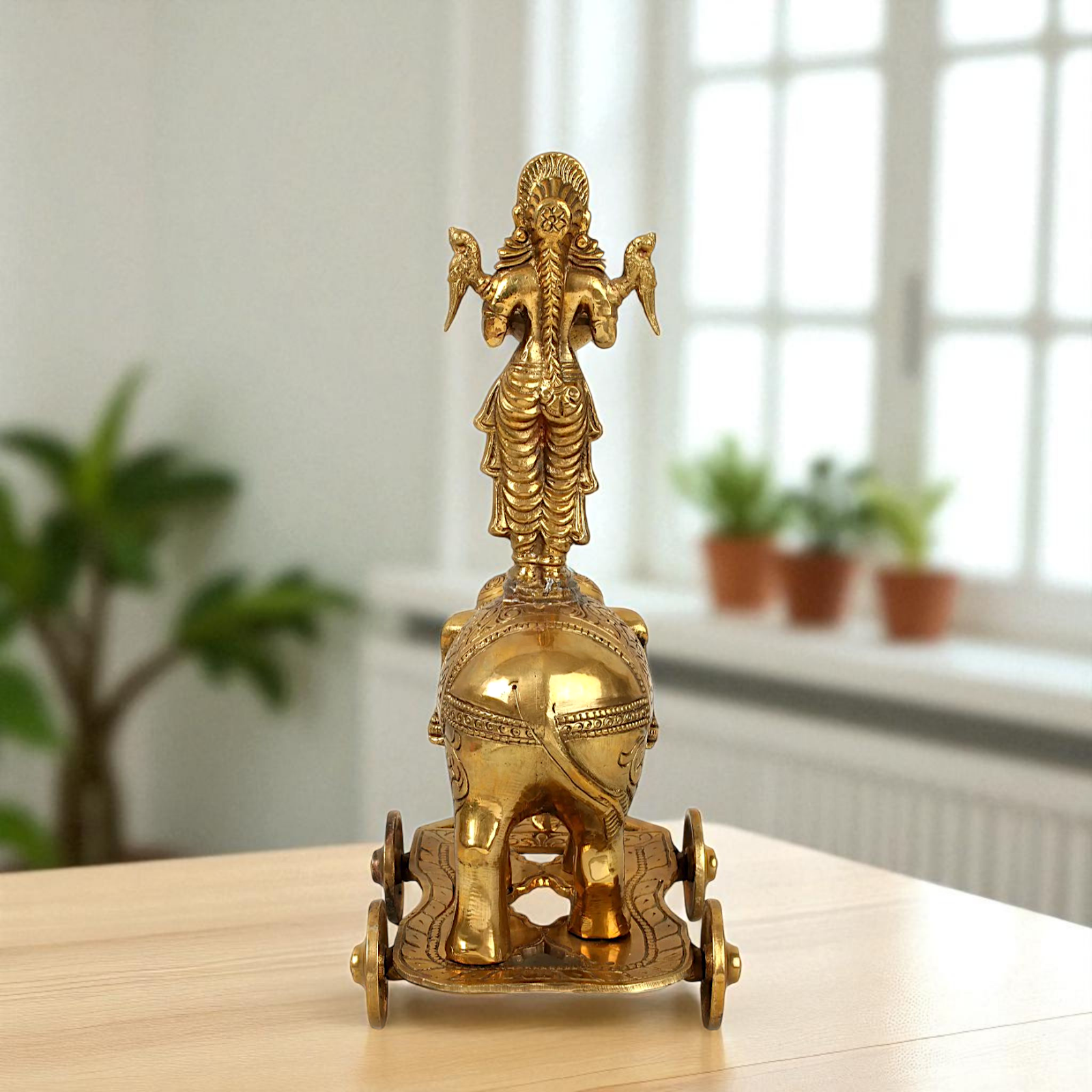 Goddess Deepa Lakshmi Standing on Elephant with wheels Bronze Panchaloha idol - 13 inches Nikuressence