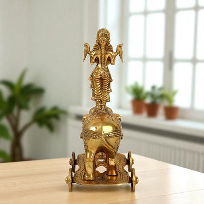 Goddess Deepa Lakshmi Standing on Elephant with wheels Bronze Panchaloha idol - 13 inches Nikuressence