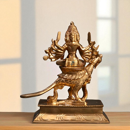 Lord Kartikeya Bhagwan seated on peacock with Blessing Bronze Panchaloha idol - 7 Inches Nikuressence