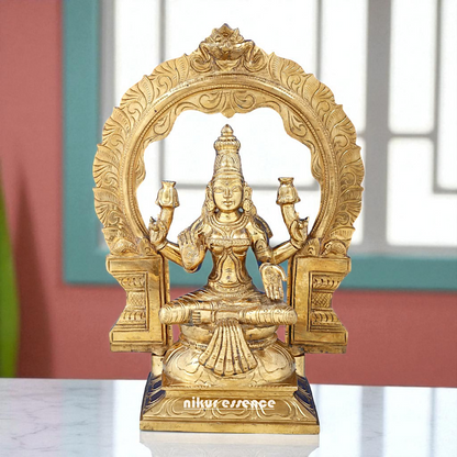 Dhan Lakshmi seated on kirtimukha throne with Blessing Bronze Panchaloha idol - 1 Feet Nikuressence