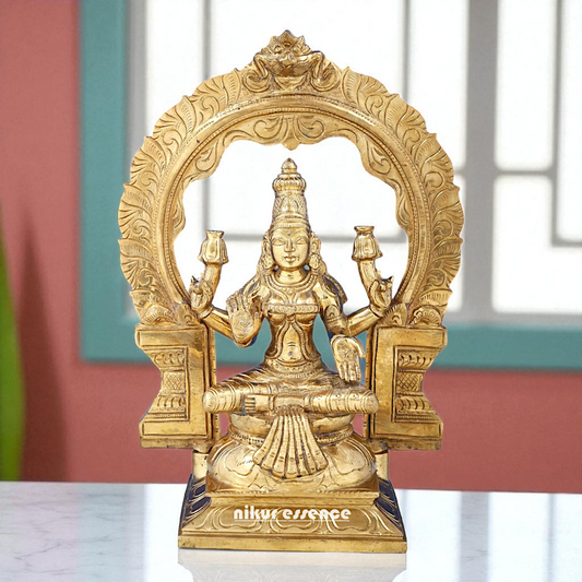 Dhan Lakshmi seated on kirtimukha throne with Blessing Bronze Panchaloha idol - 1 Feet Nikuressence