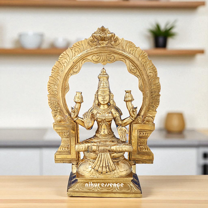 Dhan Lakshmi seated on kirtimukha throne with Blessing Bronze Panchaloha idol - 1 Feet Nikuressence