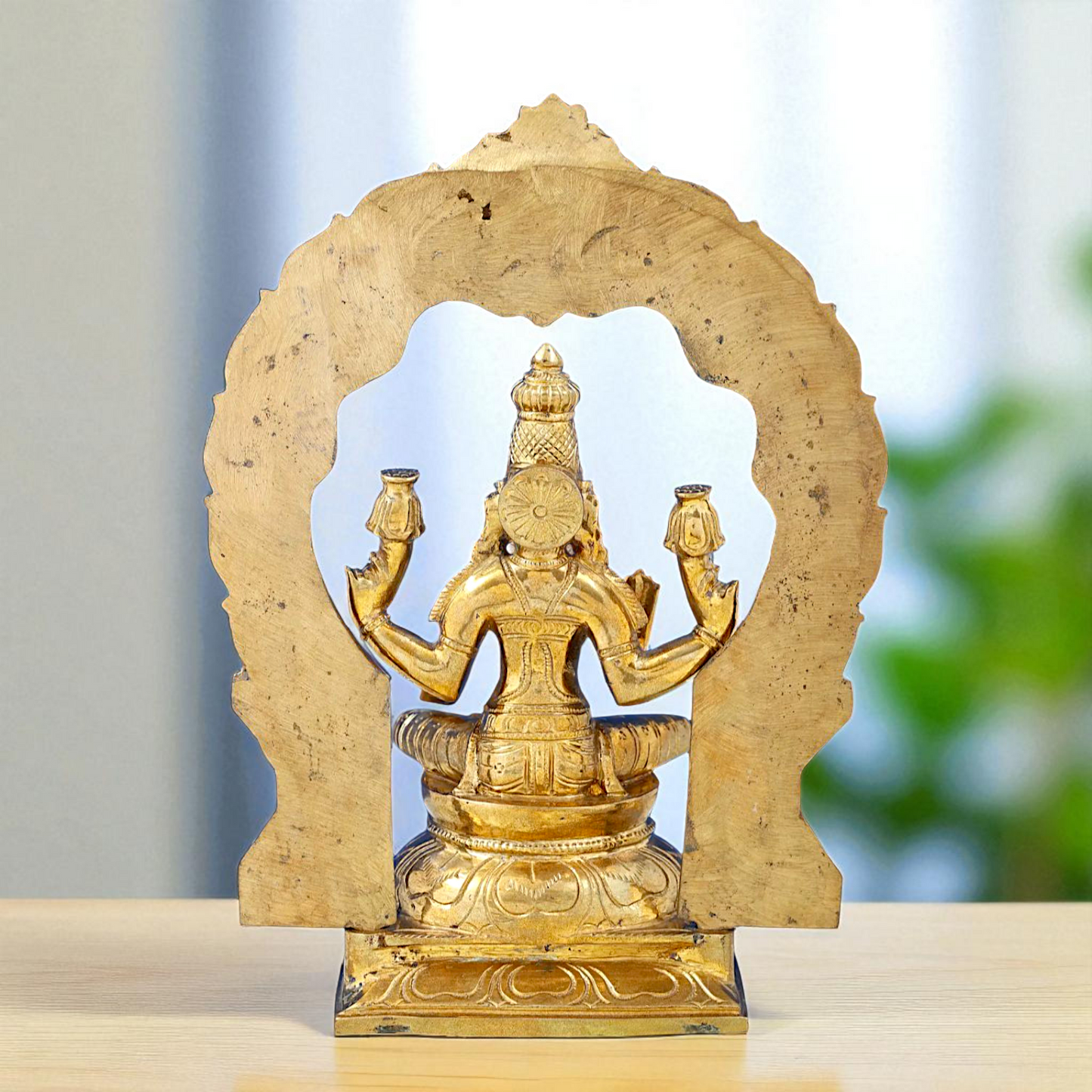 Dhan Lakshmi seated on kirtimukha throne with Blessing Bronze Panchaloha idol - 1 Feet Nikuressence