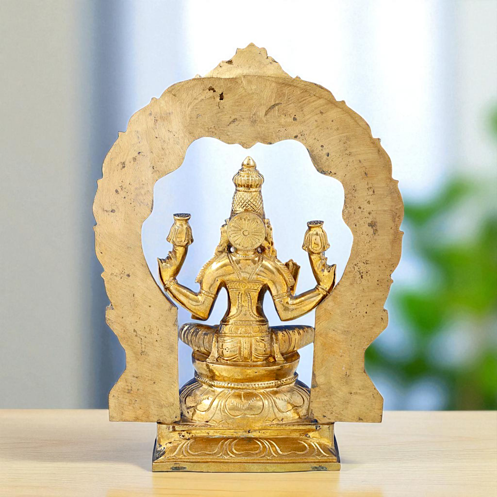 Dhan Lakshmi seated on kirtimukha throne with Blessing Bronze Panchaloha idol - 1 Feet Nikuressence