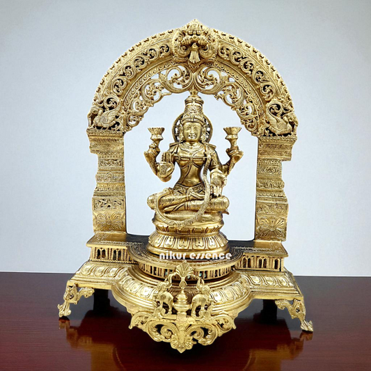 Maha Lakshmi Seated on throne with Blessing Bronze Panchaloha idol - 21 Inches Nikuressence