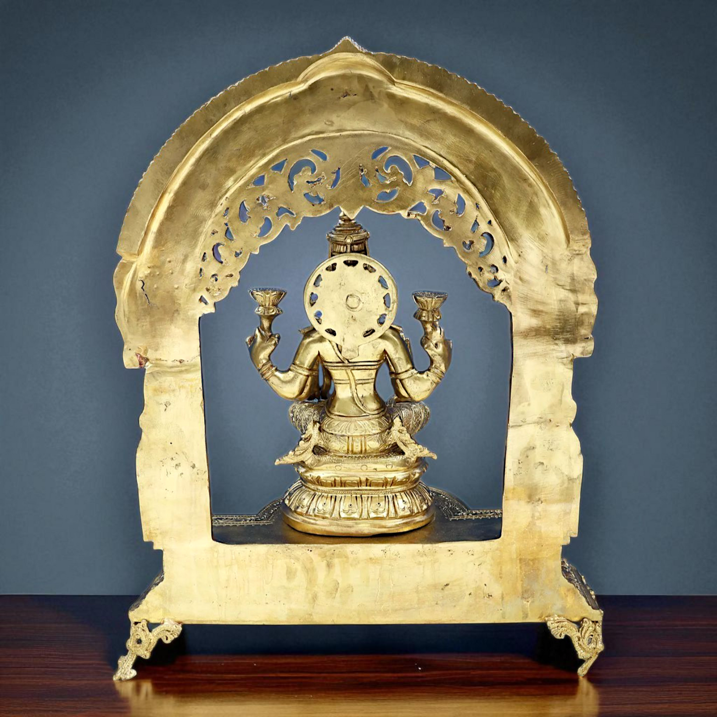 Maha Lakshmi Seated on throne with Blessing Bronze Panchaloha idol - 21 Inches Nikuressence