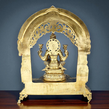 Maha Lakshmi Seated on throne with Blessing Bronze Panchaloha idol - 21 Inches Nikuressence