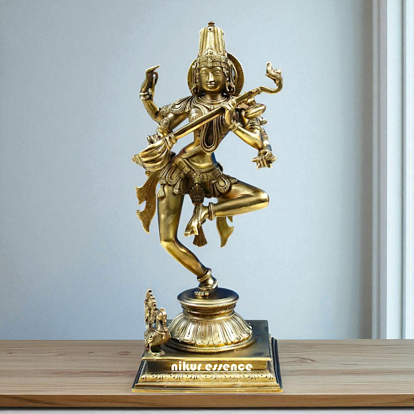 Goddess Saraswati Maa Dancing Bronze Panchaloha idol - 14.555 Inches Nikuressence