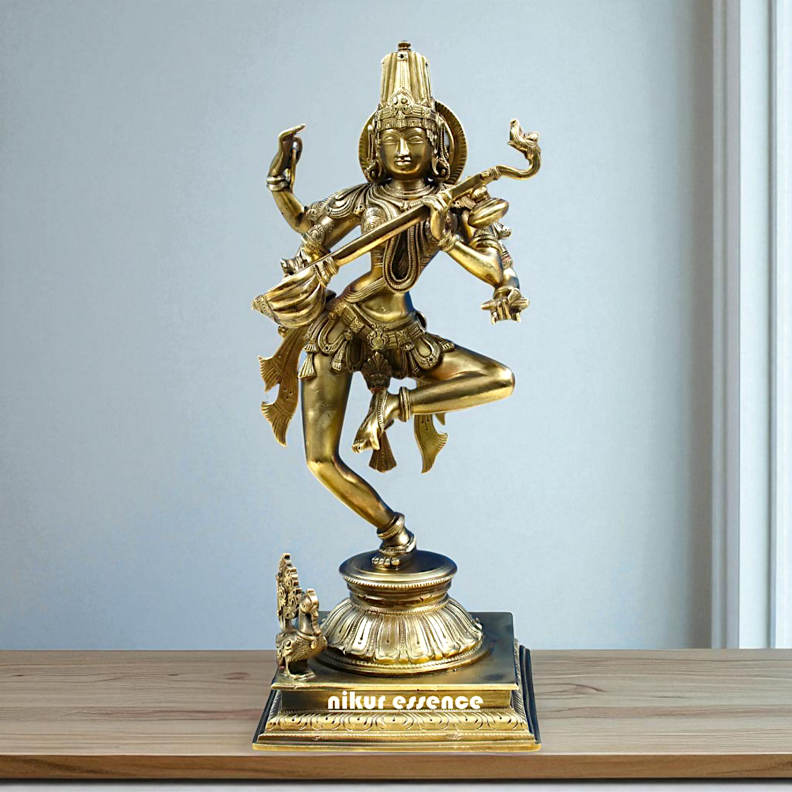 Goddess Saraswati Maa Dancing Bronze Panchaloha idol - 14.555 Inches Nikuressence