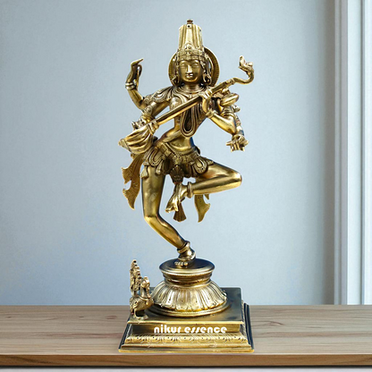 Goddess Saraswati Maa Dancing Bronze Panchaloha idol - 14.555 Inches Nikuressence