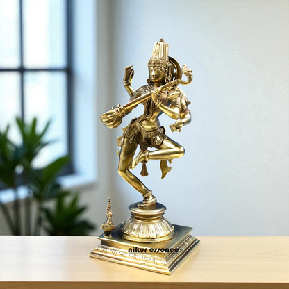 Goddess Saraswati Maa Dancing Bronze Panchaloha idol - 14.555 Inches Nikuressence