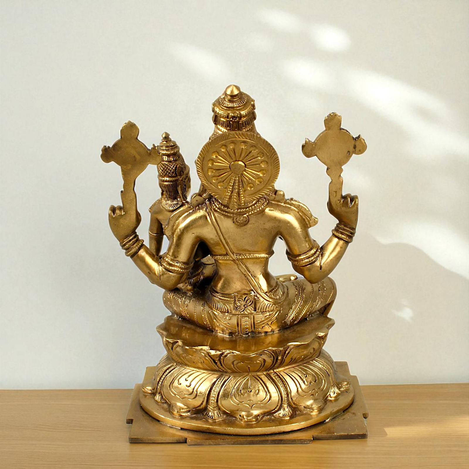 Narasimha Vishnu Bhagwan with Lakshmi seated Blessing Bronze Panchaloha idol - 9 Inches Nikuressence