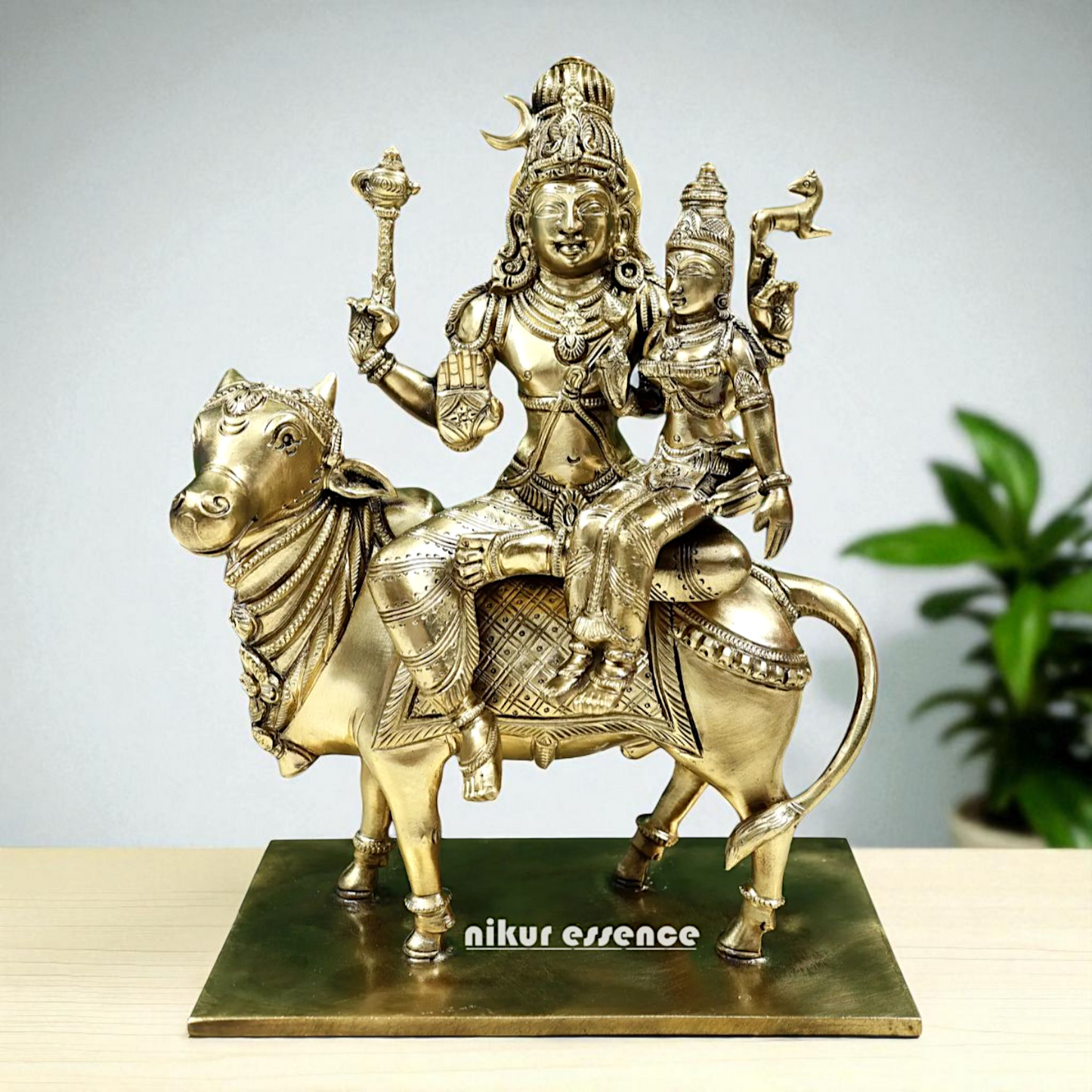 Pashupatinath Shiva with Parvati Maa Seated on Nandi Bronze Panchaloha idol - 11 Inches Nikuressence