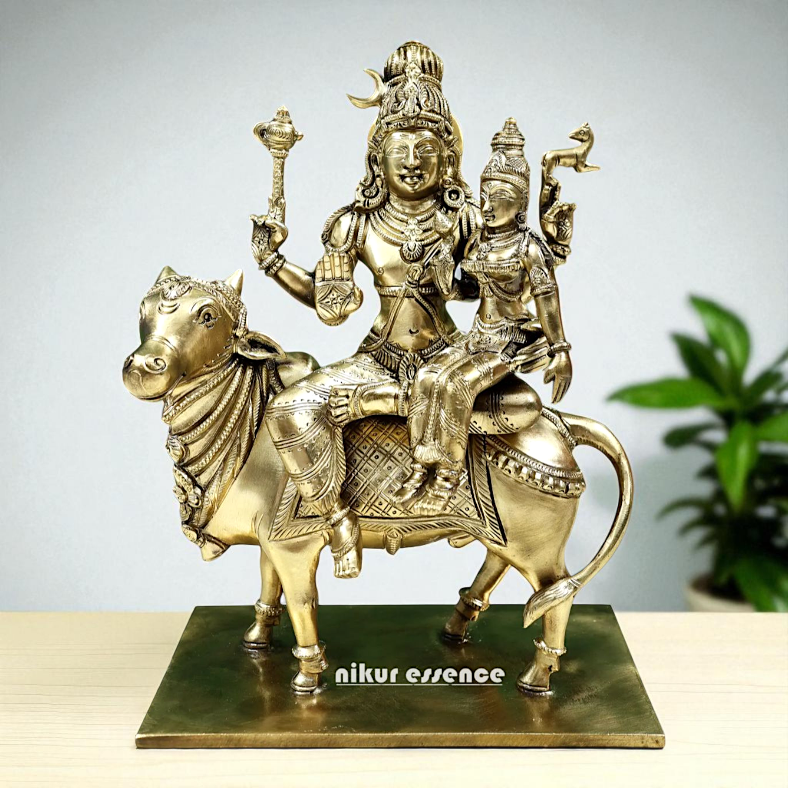 Pashupatinath Shiva with Parvati Maa Seated on Nandi Bronze Panchaloha idol - 11 Inches Nikuressence