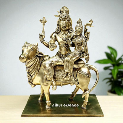 Pashupatinath Shiva with Parvati Maa Seated on Nandi Bronze Panchaloha idol - 11 Inches Nikuressence