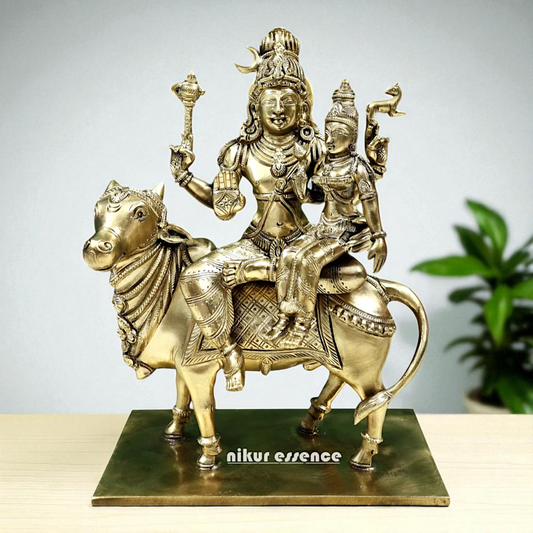 Pashupatinath Shiva with Parvati Maa Seated on Nandi Bronze Panchaloha idol - 11 Inches Nikuressence