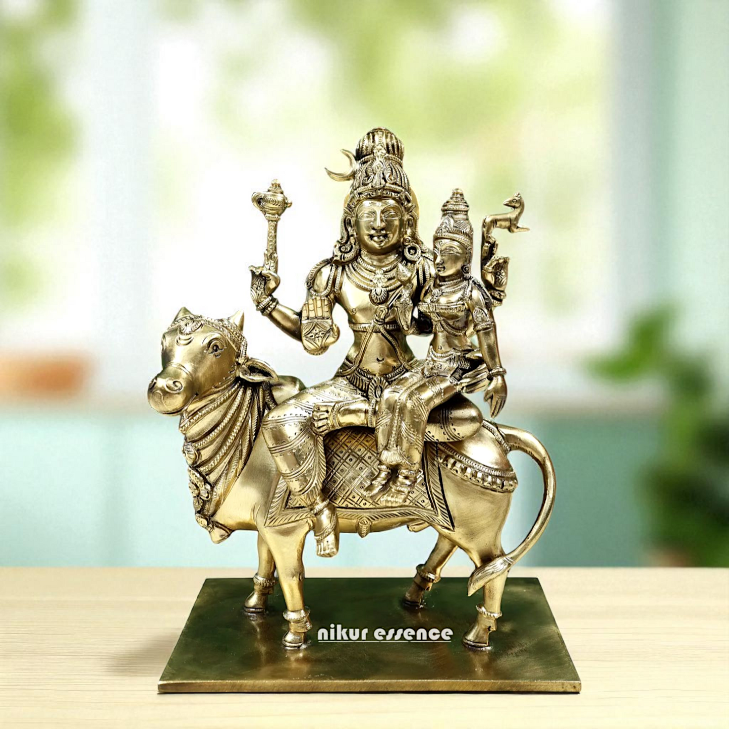 Pashupatinath Shiva with Parvati Maa Seated on Nandi Bronze Panchaloha idol - 11 Inches Nikuressence