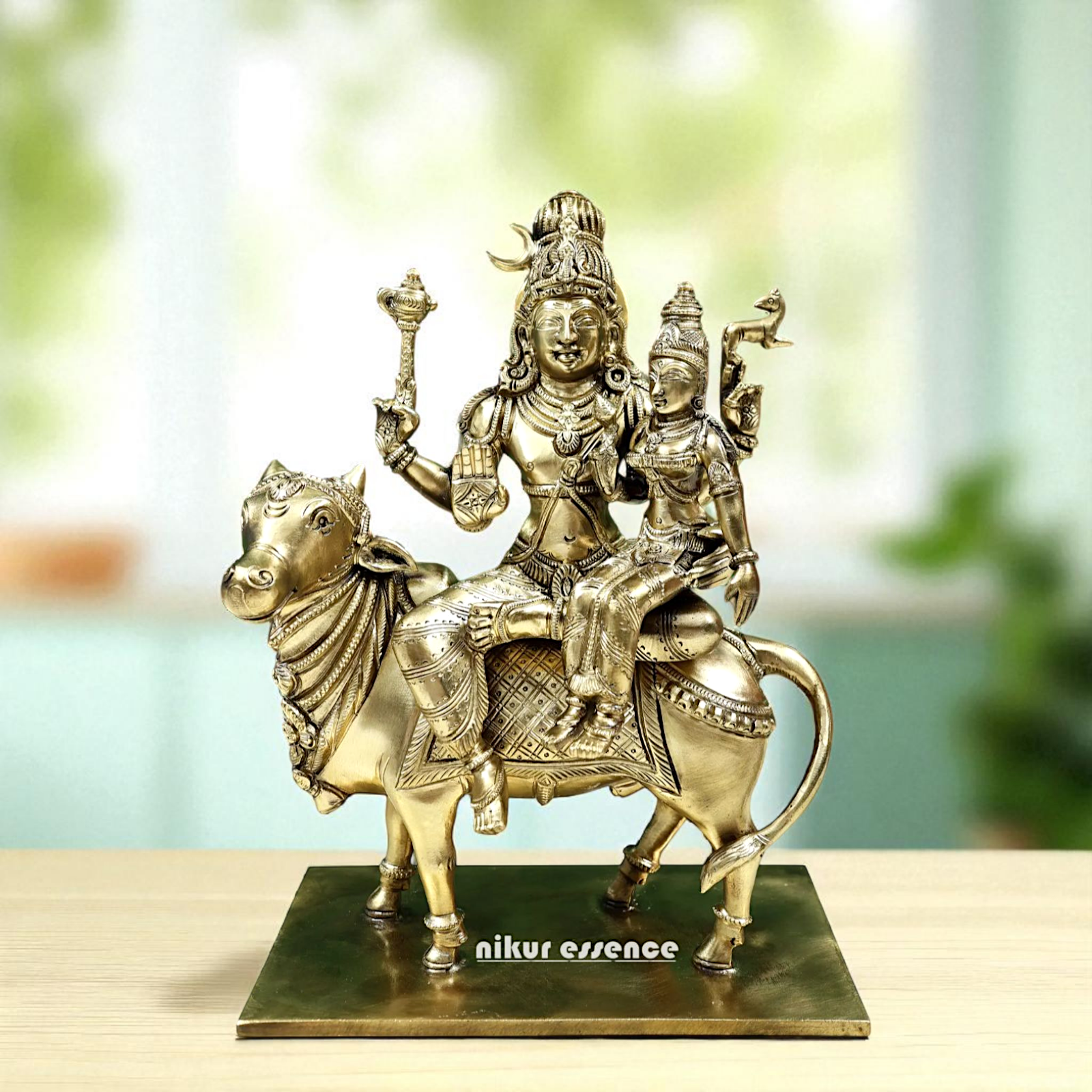 Pashupatinath Shiva with Parvati Maa Seated on Nandi Bronze Panchaloha idol - 11 Inches Nikuressence