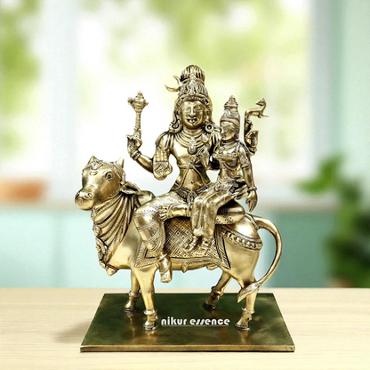 Pashupatinath Shiva with Parvati Maa Seated on Nandi Bronze Panchaloha idol - 11 Inches Nikuressence