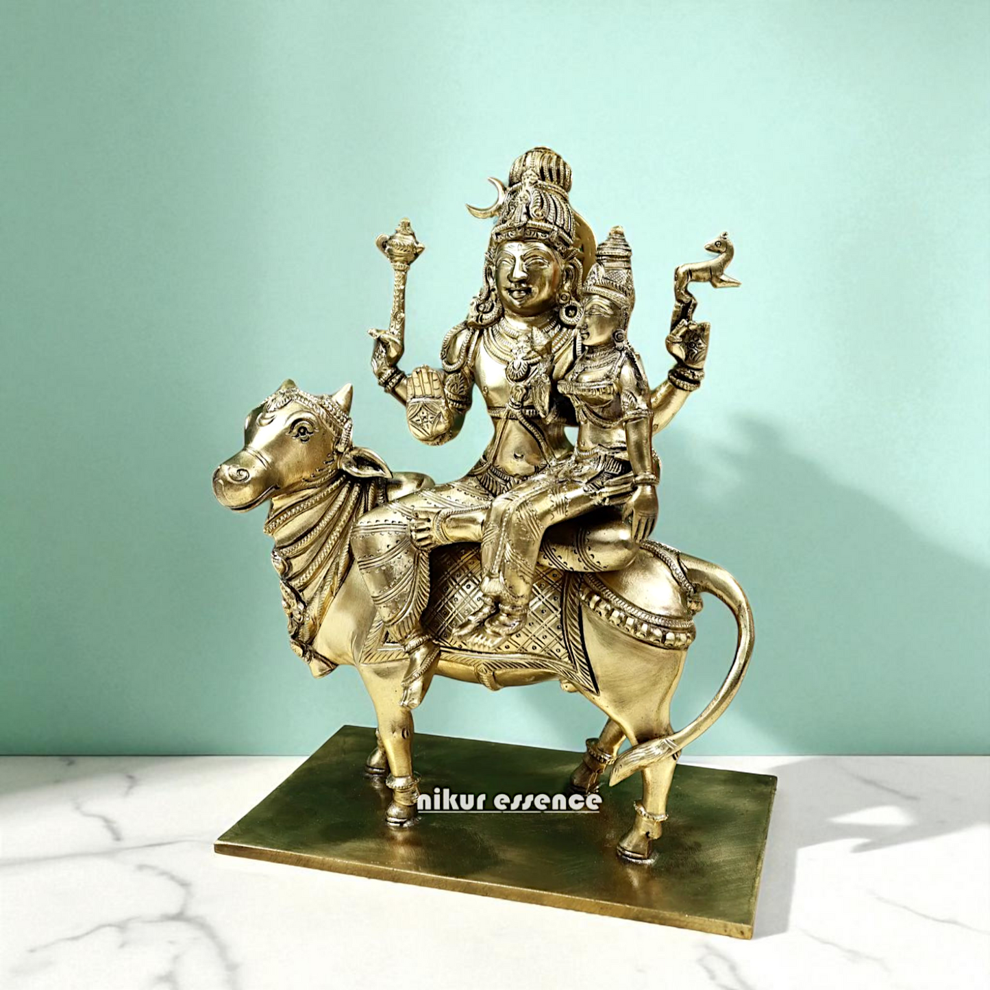 Pashupatinath Shiva with Parvati Maa Seated on Nandi Bronze Panchaloha idol - 11 Inches Nikuressence