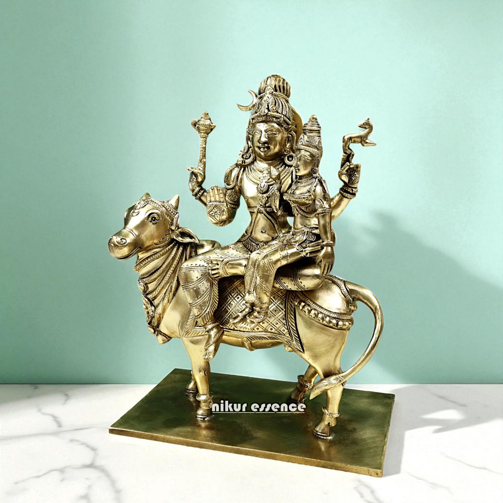 Pashupatinath Shiva with Parvati Maa Seated on Nandi Bronze Panchaloha idol - 11 Inches Nikuressence