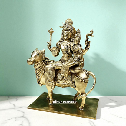 Pashupatinath Shiva with Parvati Maa Seated on Nandi Bronze Panchaloha idol - 11 Inches Nikuressence