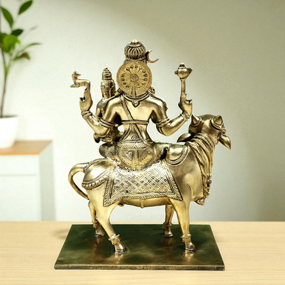 Pashupatinath Shiva with Parvati Maa Seated on Nandi Bronze Panchaloha idol - 11 Inches Nikuressence