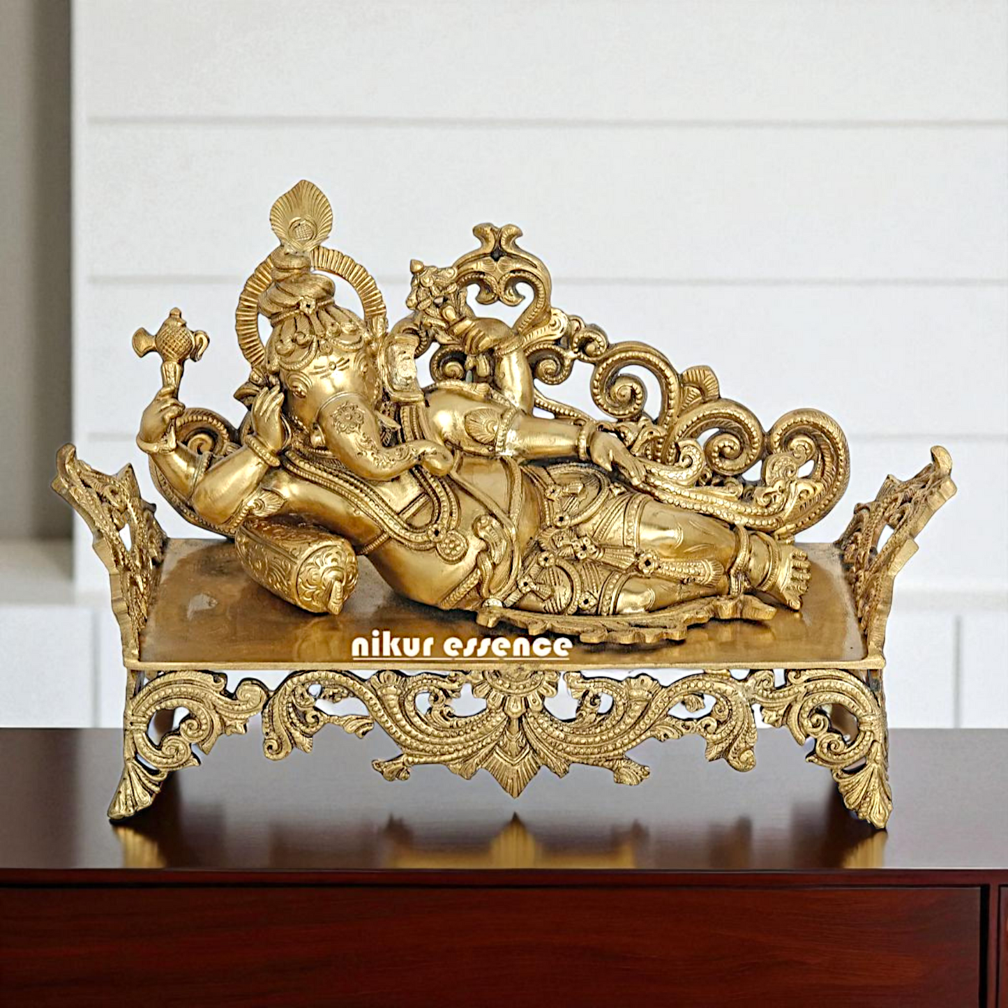 Lord Ganesha Ganpati Relaxing on sofa Bronze Panchaloha idol - 14 Inches Nikuressence