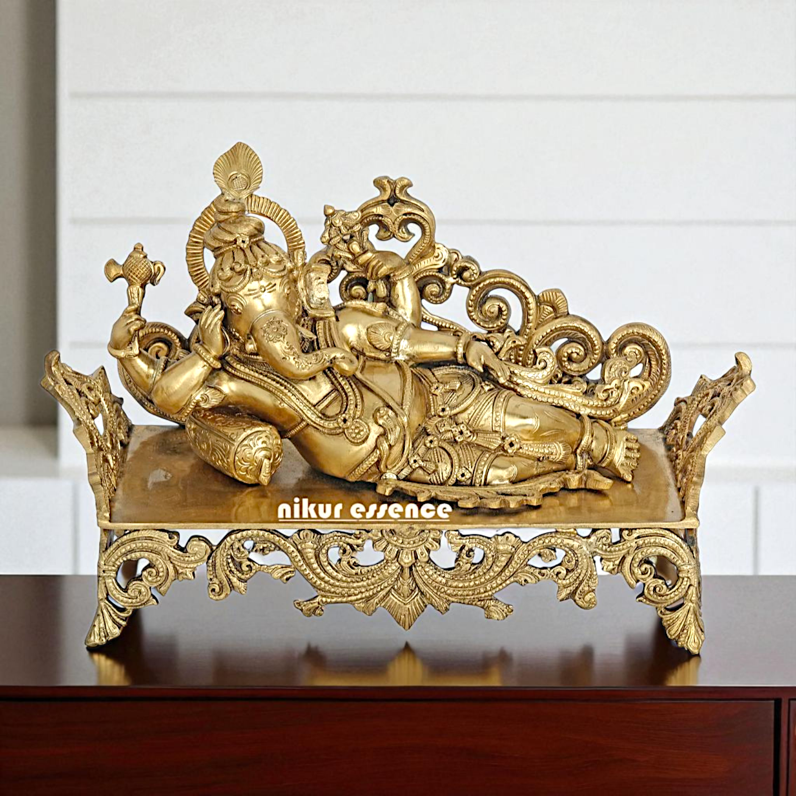 Lord Ganesha Ganpati Relaxing on sofa Bronze Panchaloha idol - 14 Inches Nikuressence