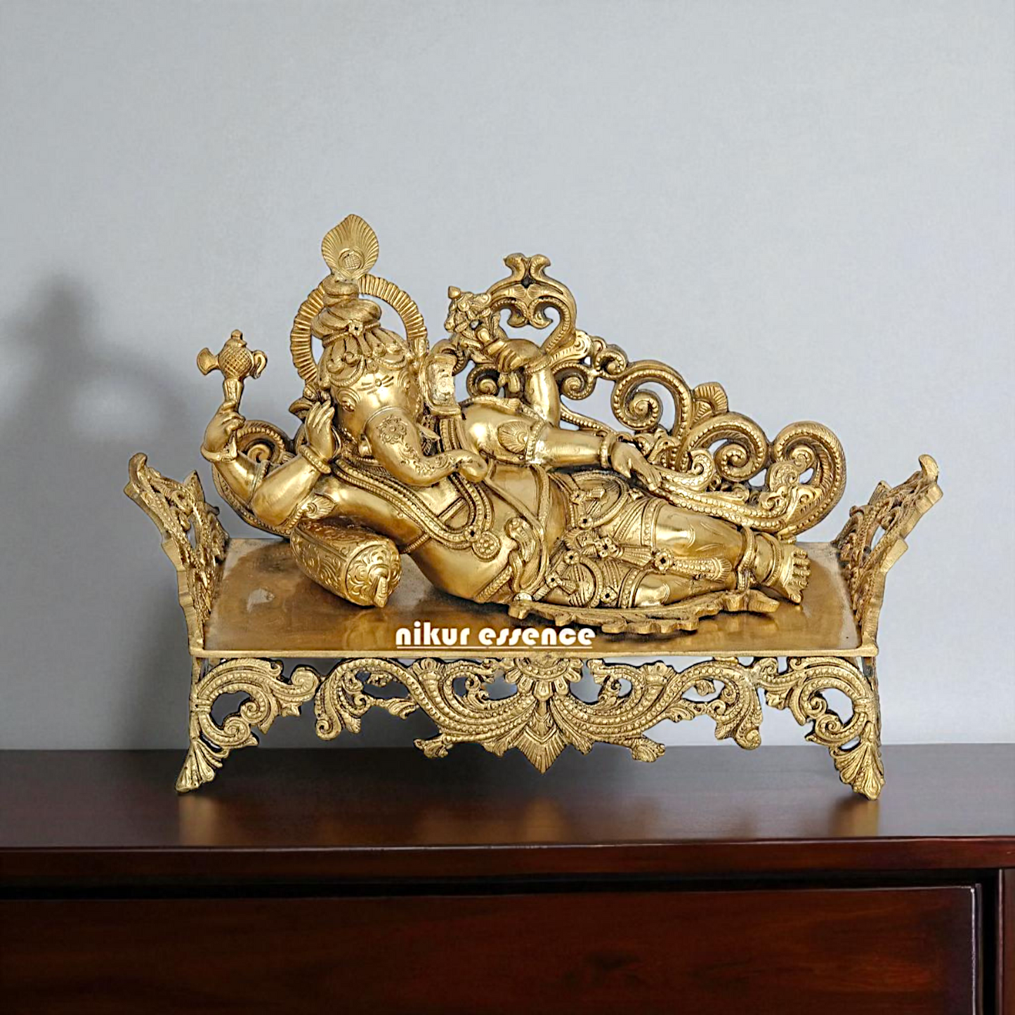 Lord Ganesha Ganpati Relaxing on sofa Bronze Panchaloha idol - 14 Inches Nikuressence
