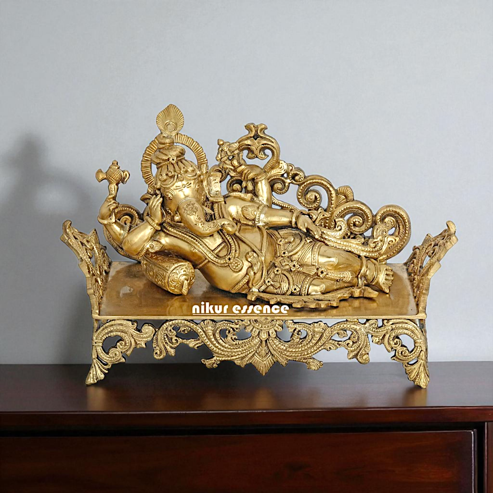 Lord Ganesha Ganpati Relaxing on sofa Bronze Panchaloha idol - 14 Inches Nikuressence
