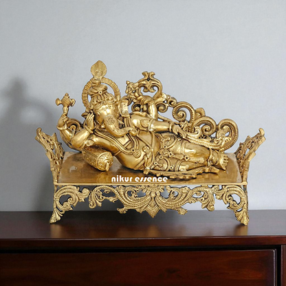 Lord Ganesha Ganpati Relaxing on sofa Bronze Panchaloha idol - 14 Inches Nikuressence