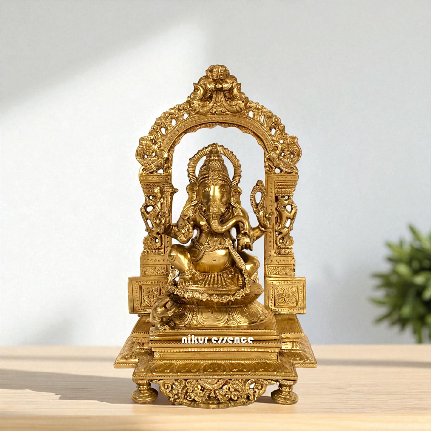 Ganesha seated on kirtimukha throne Bronze Panchaloha idol - 14 Inches Nikuressence