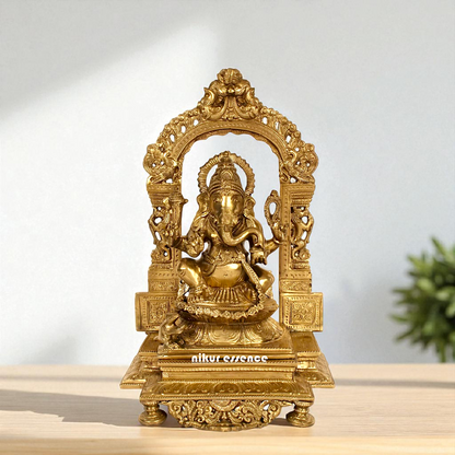 Ganesha seated on kirtimukha throne Bronze Panchaloha idol - 14 Inches Nikuressence