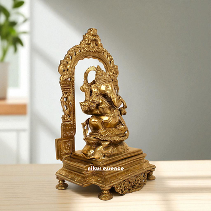 Ganesha seated on kirtimukha throne Bronze Panchaloha idol - 14 Inches Nikuressence
