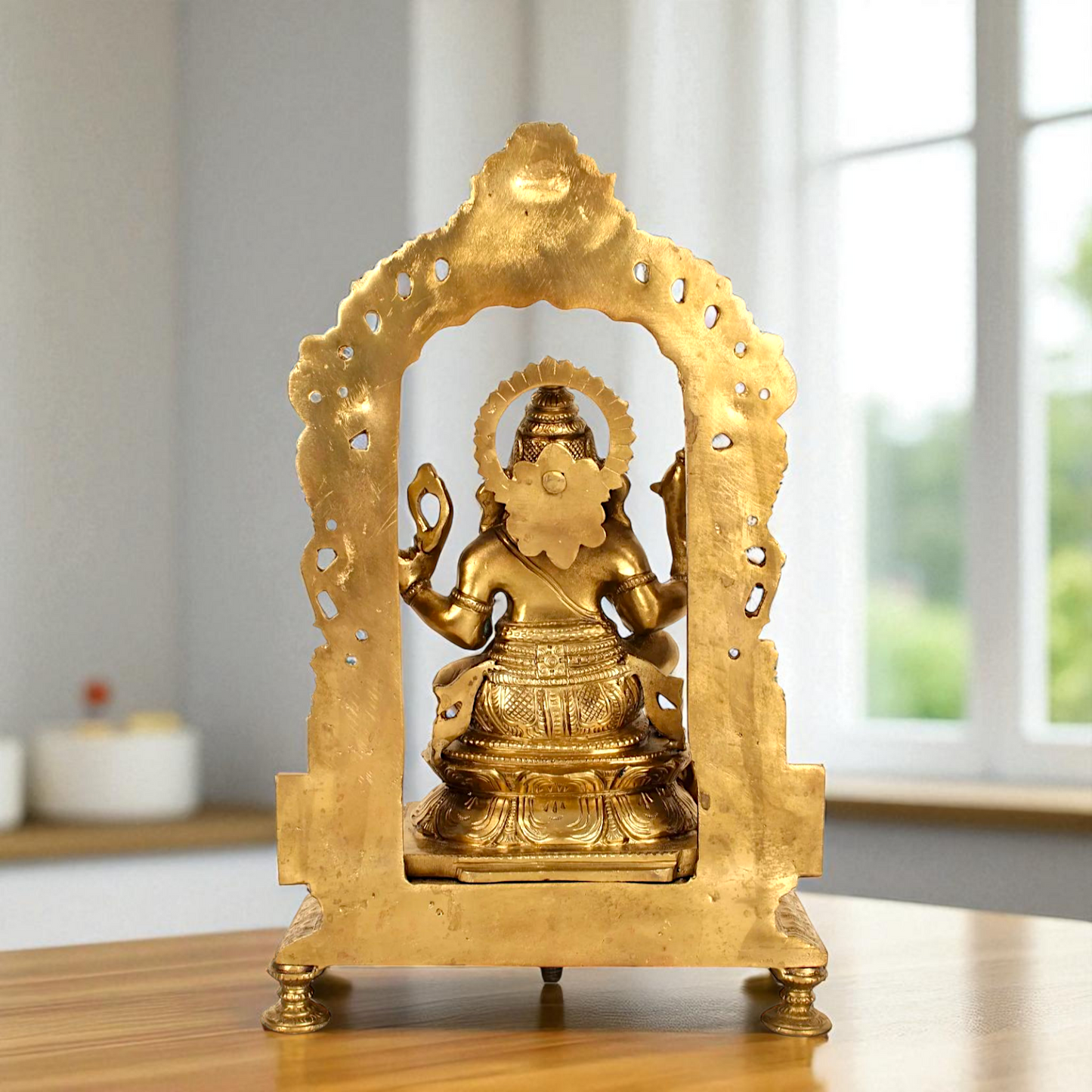 Ganesha seated on kirtimukha throne Bronze Panchaloha idol - 14 Inches Nikuressence