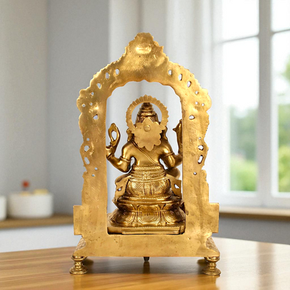 Ganesha seated on kirtimukha throne Bronze Panchaloha idol - 14 Inches Nikuressence