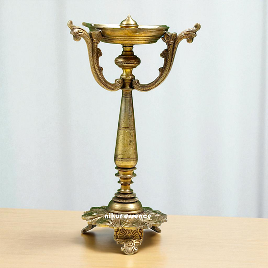 Panchaloha Bronze wick diya lamp - 10 Inches Nikuressence